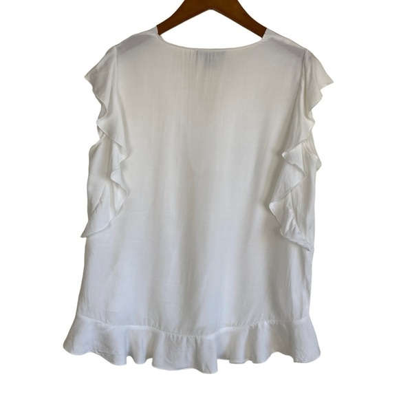 Johnston & Murphy Boho V-neck Ruffle Blouse Top White Size M - Picture 3 of 16